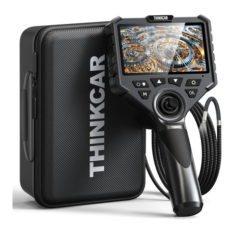 Thinkcar ES501 Endoskop mit 5-Zoll-Display, Joystick und Sonde vor dem Aufbewahrungskoffer