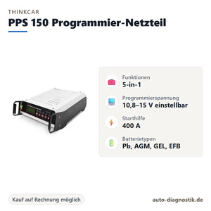 THINKCAR PPS 150 Programmier-Netzteil mit Übersicht der wichtigsten Funktionen