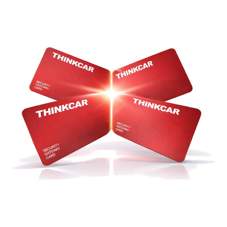 Vier rote Thinkcar Security Gateway Cards – Symbolbild des SGW/SFD Europa-Pakets