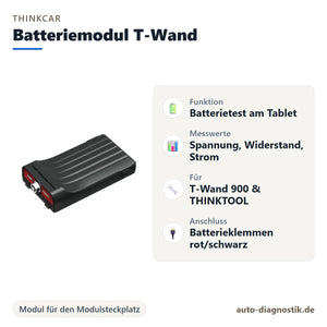 THINKCAR Batteriemodul T-Wand mit Übersicht der wichtigsten Eigenschaften
