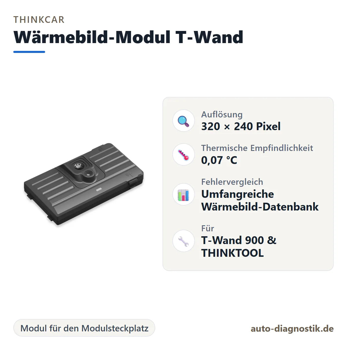 THINKCAR Wärmebild-Modul T-Wand mit Übersicht der wichtigsten Eigenschaften