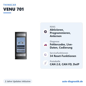 THINKCAR VENU 701 mit Übersicht der wichtigsten Funktionen
