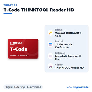 THINKCAR T-Code THINKTOOL Reader HD mit Übersicht der wichtigsten Lizenzdaten