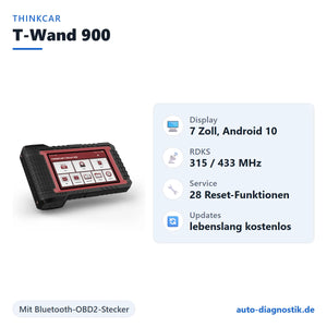 THINKCAR T-Wand 900 mit Übersicht der wichtigsten Funktionen