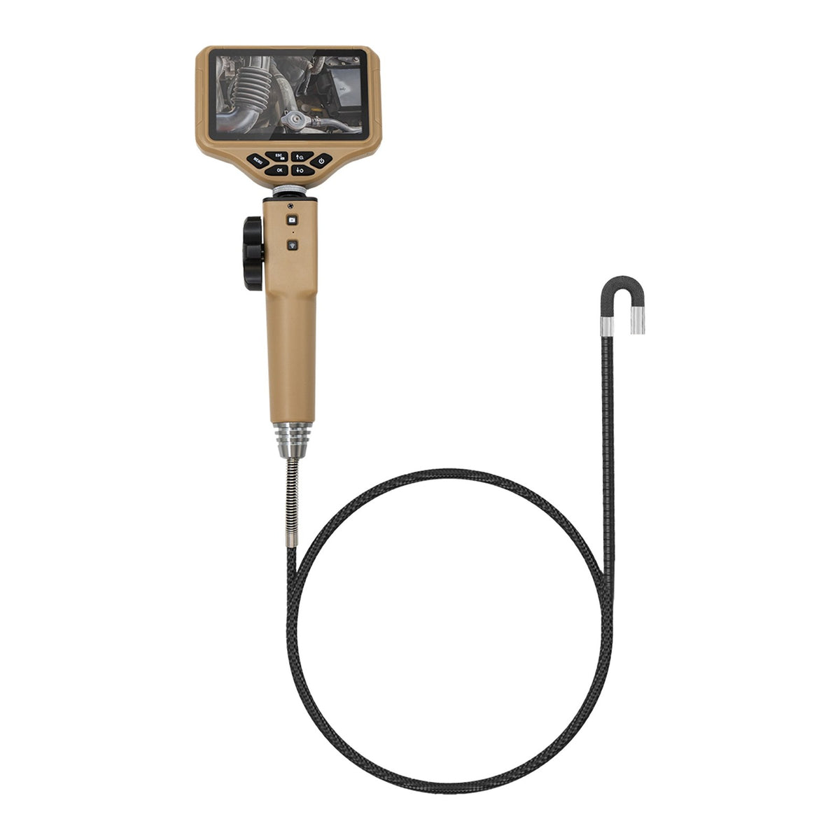 Thinkcar TES402 Videoskop mit 4,5-Zoll-Display, Drehrad und aufgerollter Sonde in der Gesamtansicht
