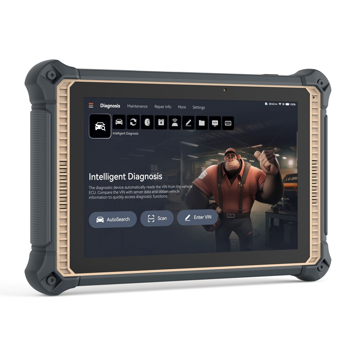 THINKCAR Thinktool 391 Diagnosetablet mit Gummi-Ummantelung schräg von vorne
