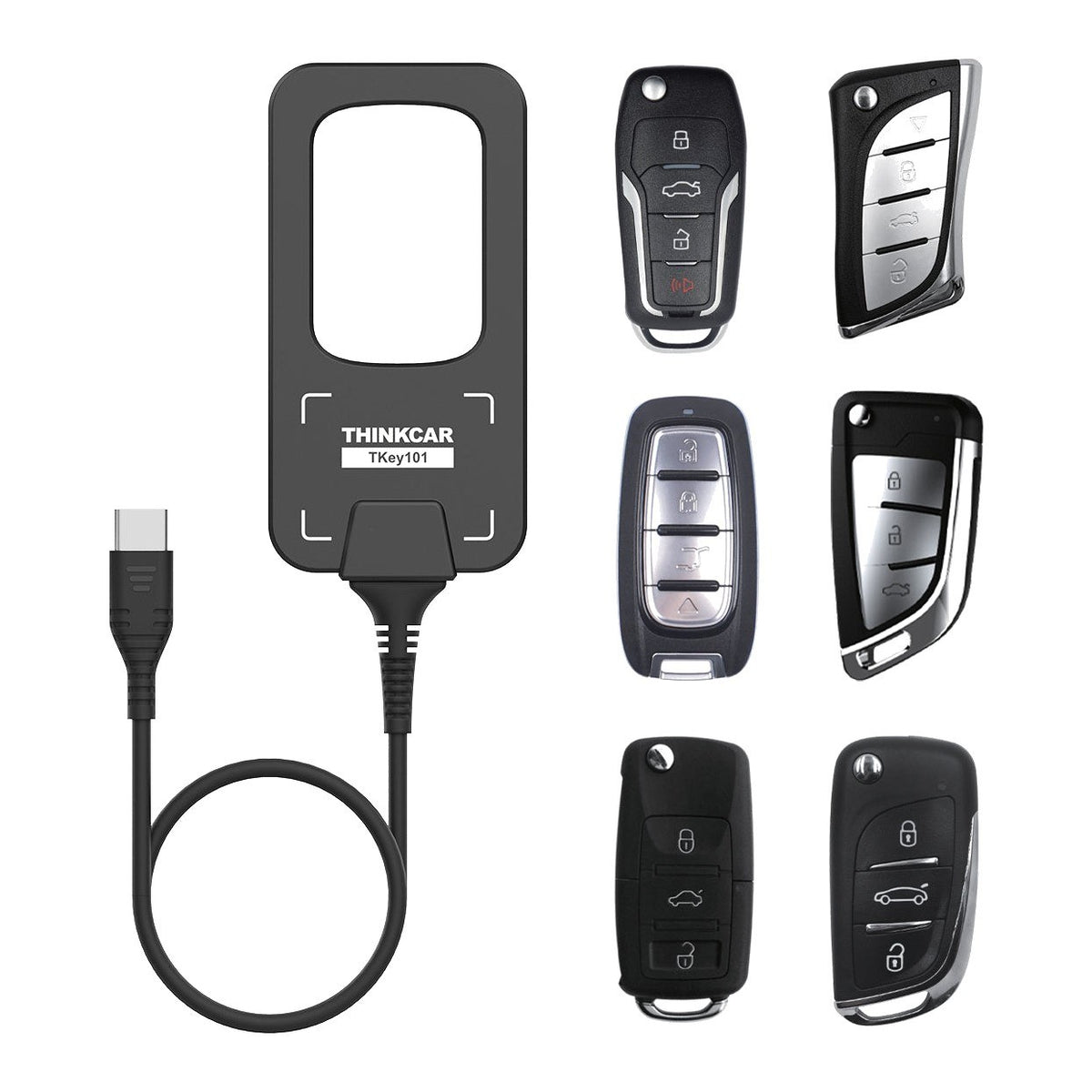 Thinkcar TKEY101 Schlüsselprogrammierer mit USB-C-Kabel und sechs Funkschlüsseln