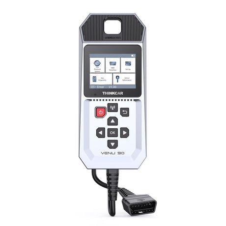 Thinkcar VENU 90 RDKS-Diagnosegerät Frontansicht mit Display und OBD2-Kabel