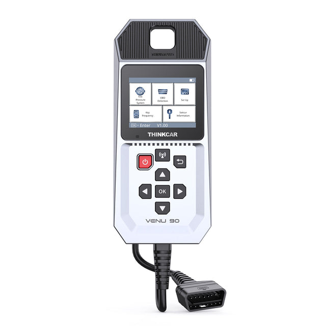 Thinkcar VENU 90 RDKS-Diagnosegerät Frontansicht mit Display und OBD2-Kabel