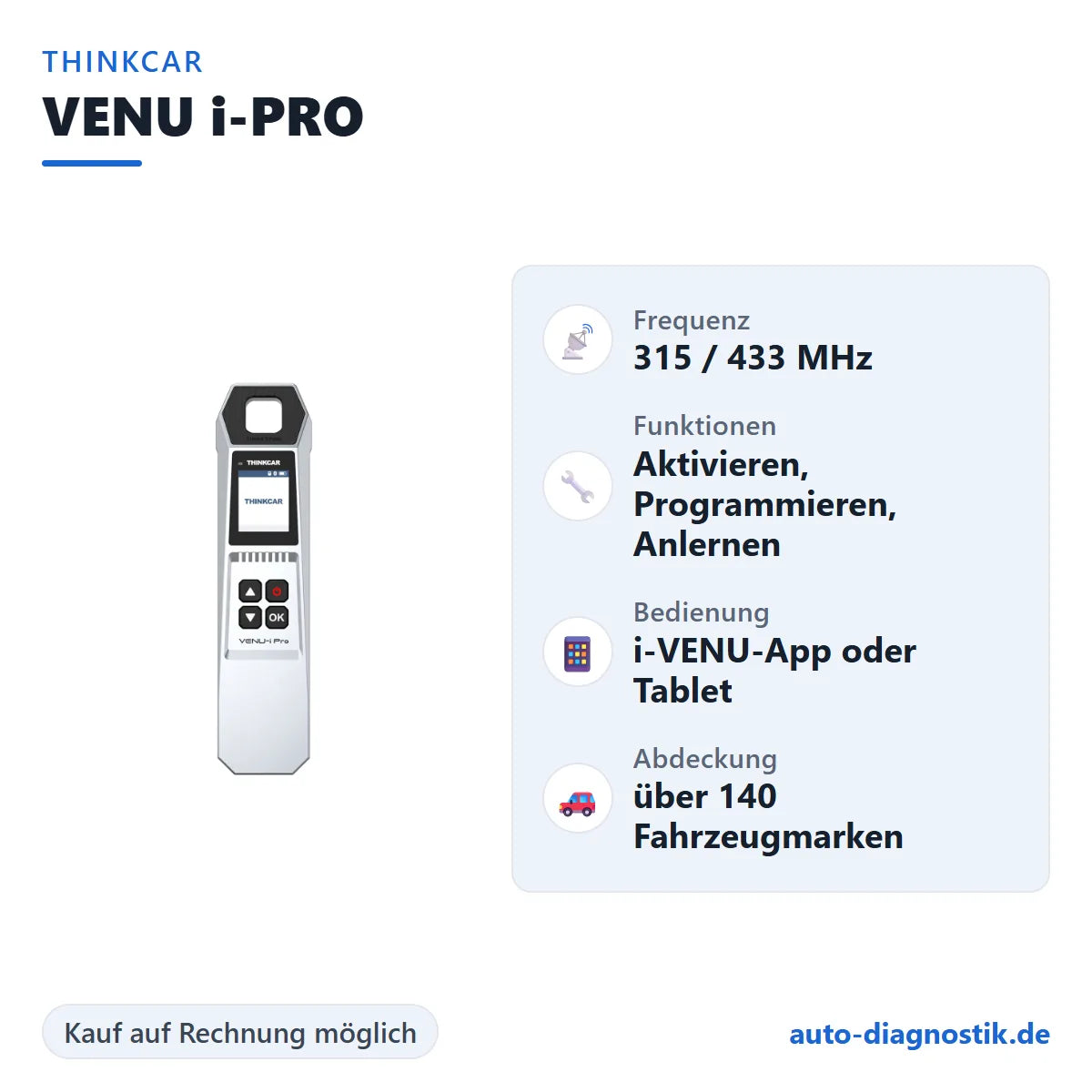 THINKCAR VENU i-PRO mit Übersicht der wichtigsten Funktionen