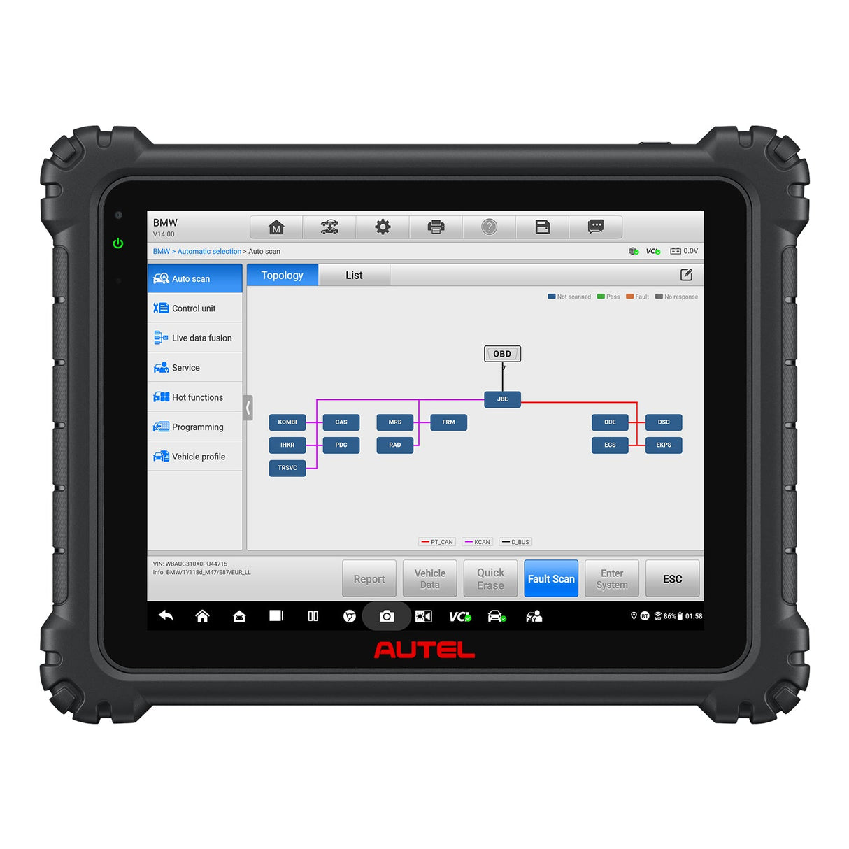 Autel MaxiSys Ultra Lite S mit Steuergeräte-Topologie eines BMW auf dem Display