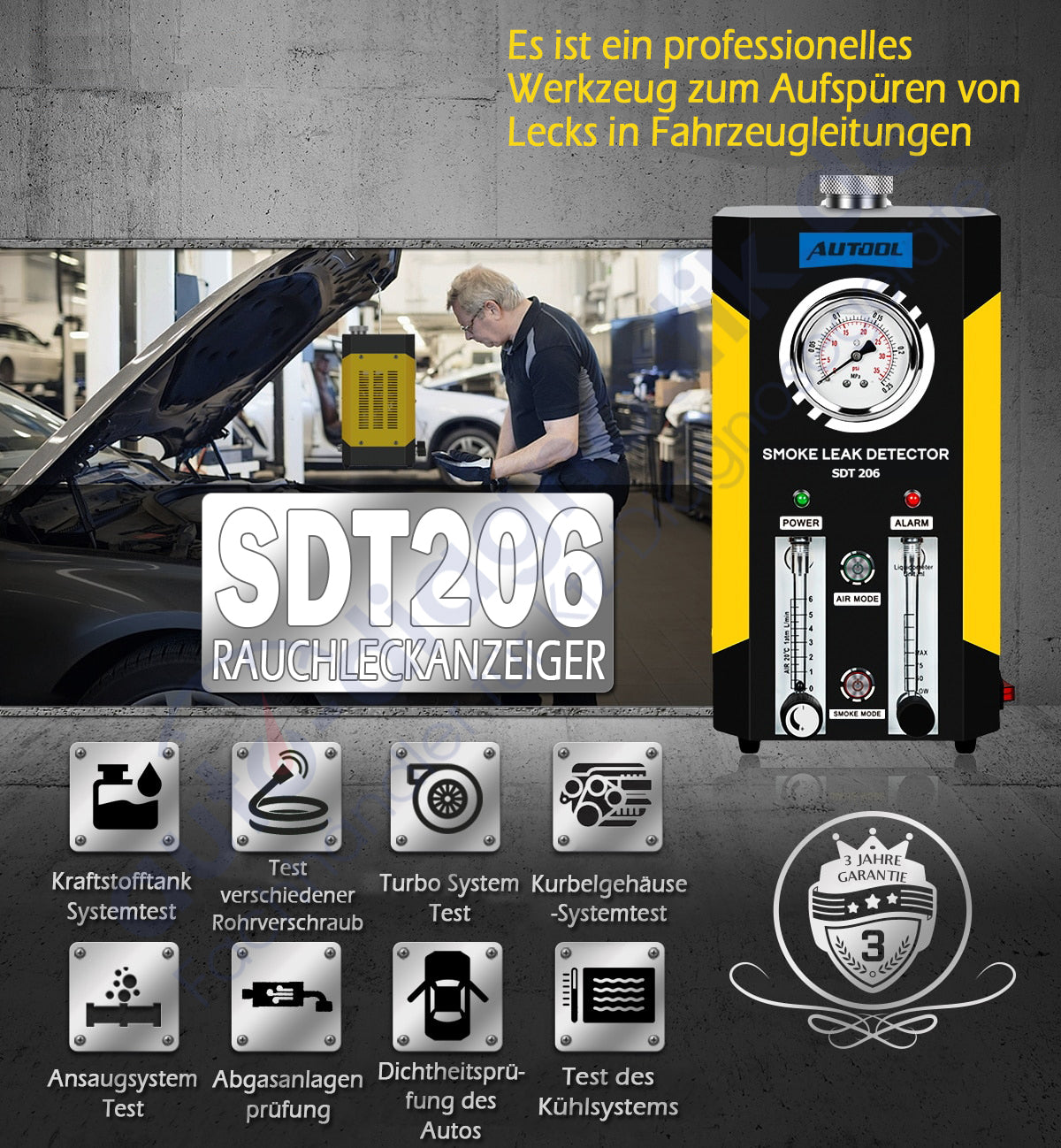 Autool SDT206 Fahrzeug Rauchleck Detektor