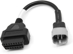 Husqvarna 6 Pin OBD1 auf OBD2 Adapterkabel mit grauem 6-poligem Motorradstecker und 16-Pin OBD2 Buchse
