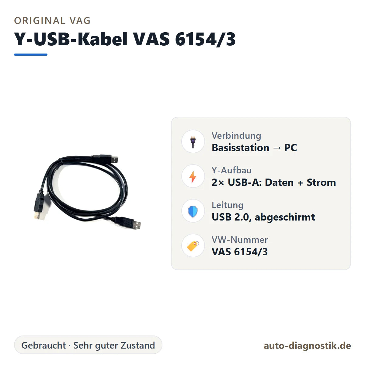 Y-USB-Kabel VAS 6154/3 mit Übersicht der wichtigsten Eigenschaften